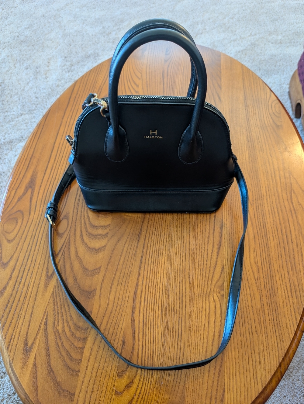 Halston Black Dome Satchel with Crossbody Strap